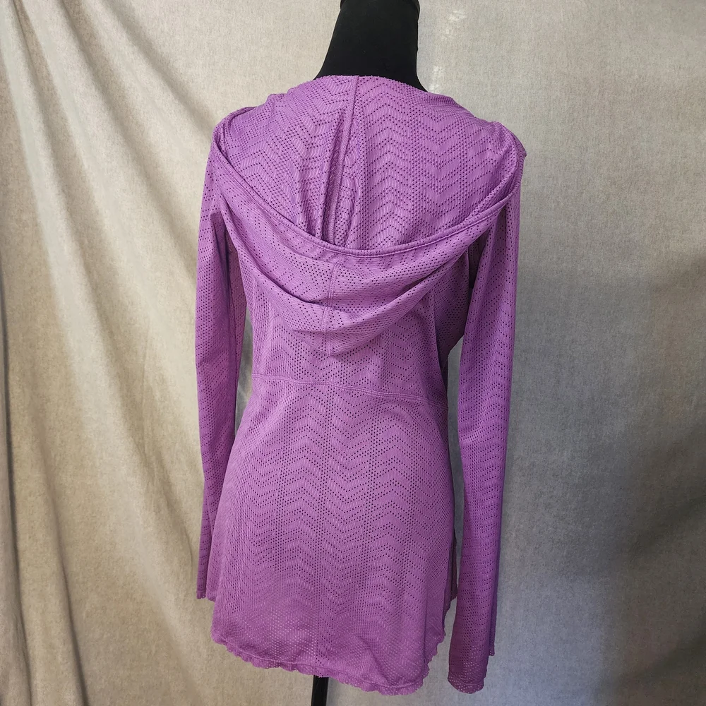 Prana Breathe Hoodie Womens L Purple Perforated V-neck Pocket Long Sleeve Yoga
